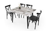 Masă dining extensibilă Dolunay - 1281, Alb - Marble, 100x60x75 cm