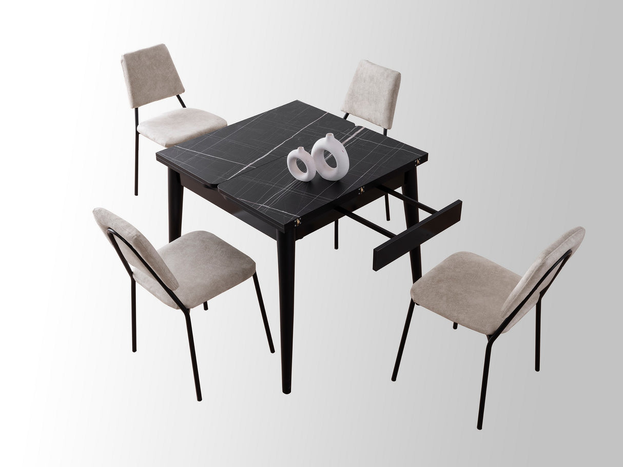 Masă dining extensibilă Totem - 3041, Black marble, 80x80x75 cm