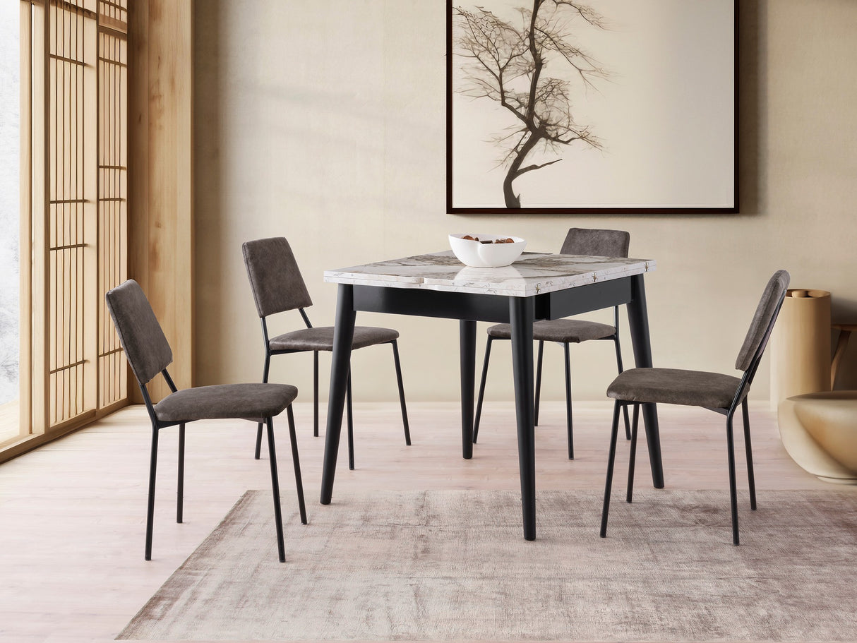 Masă dining extensibilă Totem - 3042, Alb - Marble, 80x80x75 cm