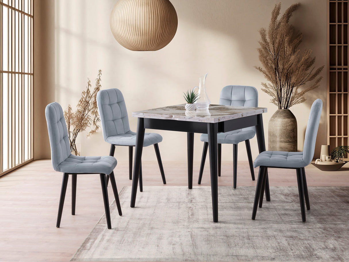 Masă dining extensibilă Totem - 3042, Alb - Marble, 80x80x75 cm