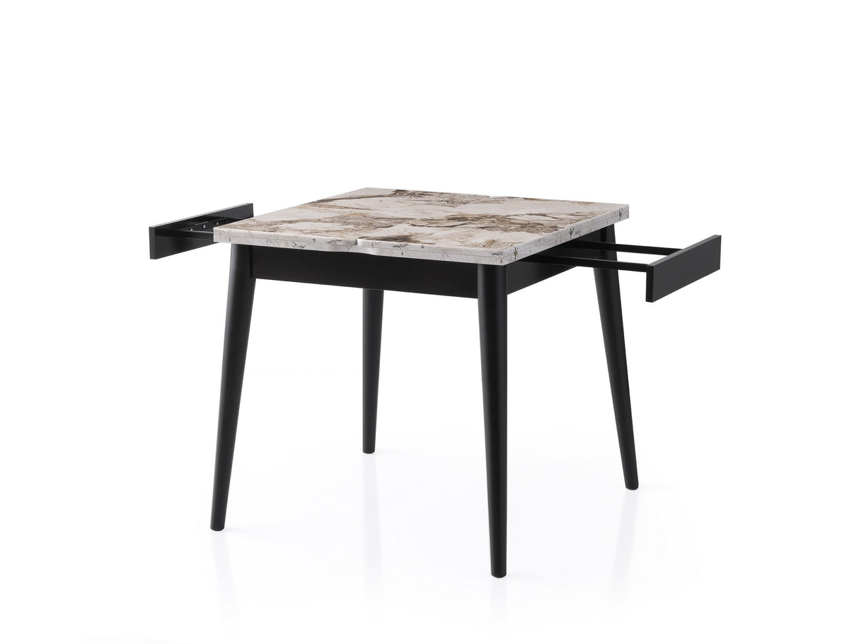 Masă dining extensibilă Totem - 3042, Alb - Marble, 80x80x75 cm