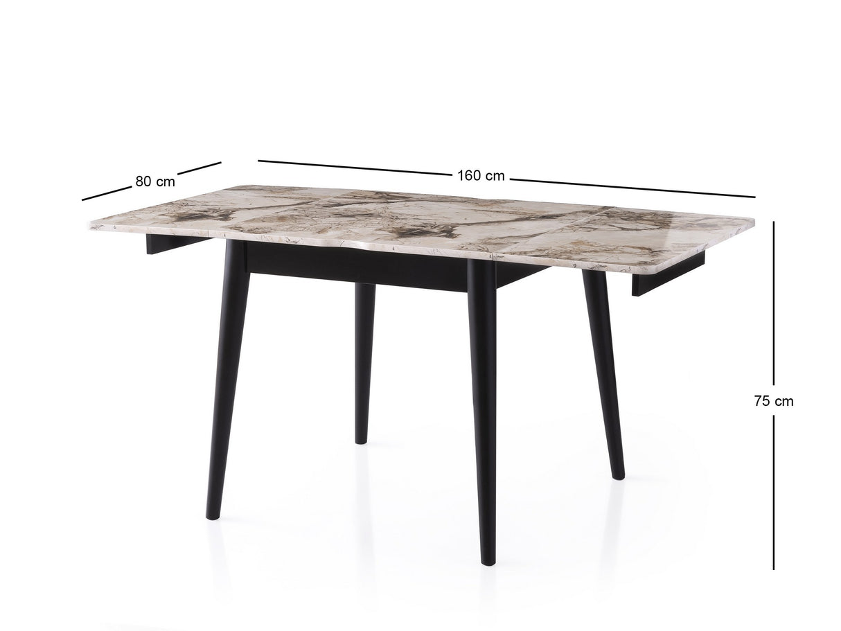Masă dining extensibilă Totem - 3042, Alb - Marble, 80x80x75 cm