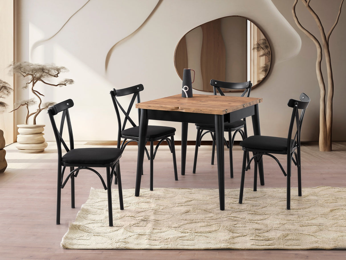 Masă dining extensibilă Totem - 3043, Pin atlantic, 80x80x75 cm