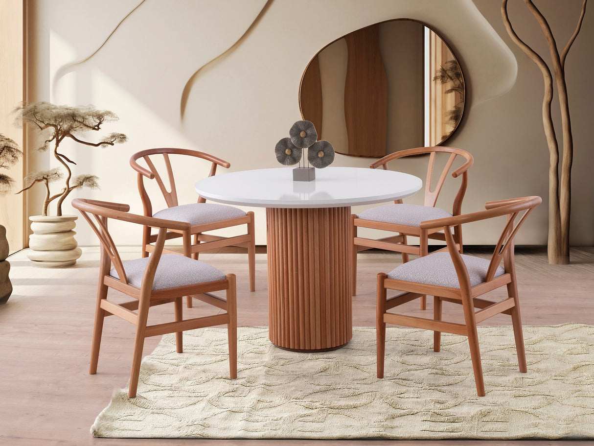 Masă dining Otantik - 3051, Alb - Nuc, 104x104x75 cm