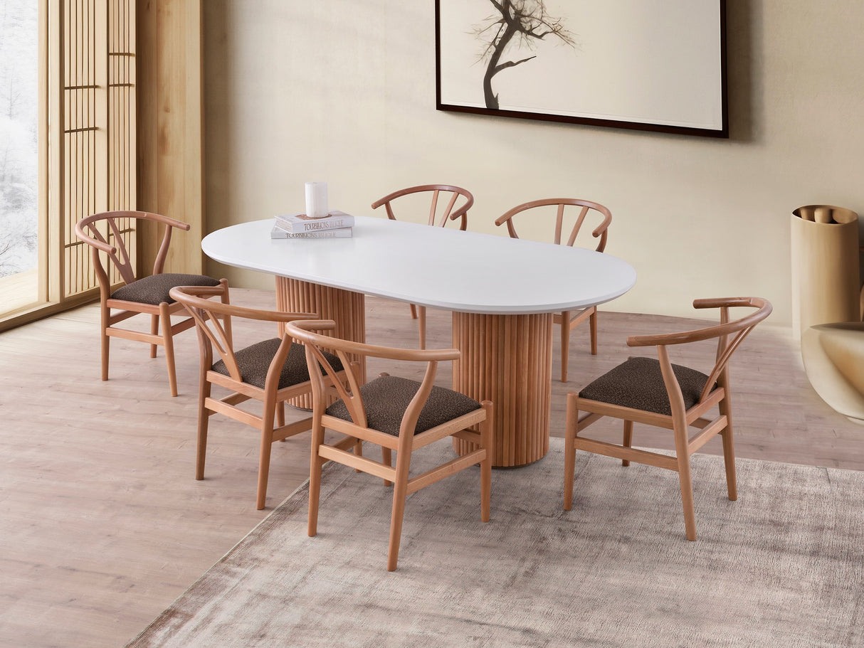 Masă dining Lıne - 933, Alb - Nuc, 200x100x77 cm