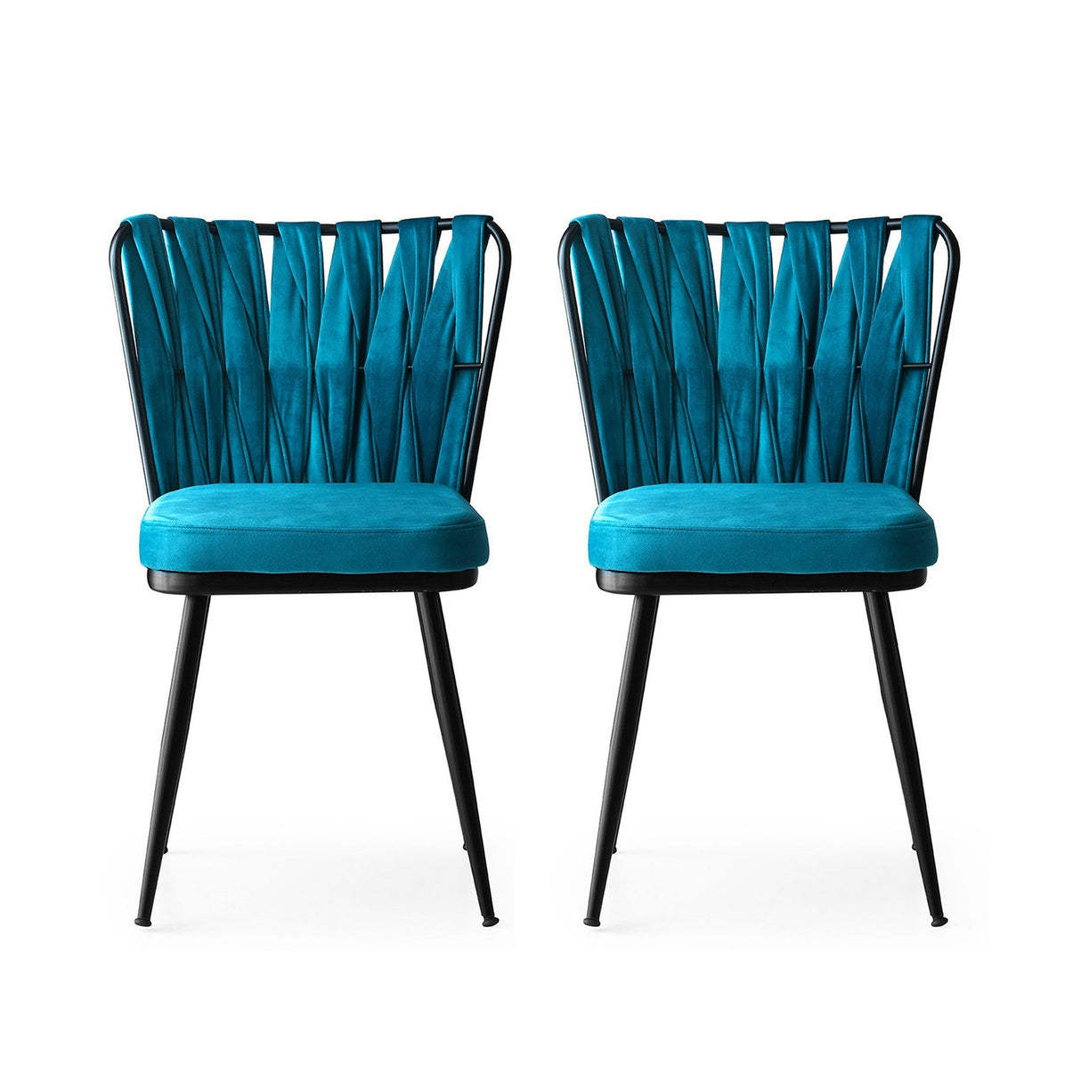 Set 2 scaune Kuşaklı - 228 V2, Negru - Albastru, 43x43x82 cm