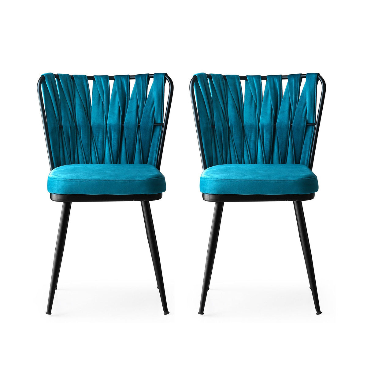 Set 2 scaune Kuşaklı - 228 V2, Negru - Albastru, 43x43x82 cm, SKU 974NMB1179, imagine 1