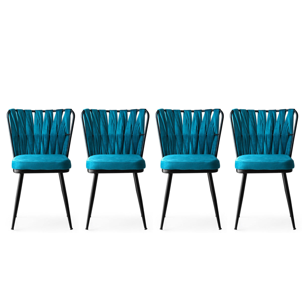 Set 4 scaune Kuşaklı - 228 V4, Negru - Albastru, 43x43x82 cm