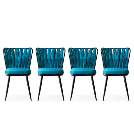 Set 4 scaune Kuşaklı - 228 V4, Negru - Albastru, 43x43x82 cm