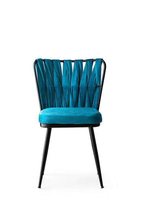 Set 4 scaune Kuşaklı - 228 V4, Negru - Albastru, 43x43x82 cm