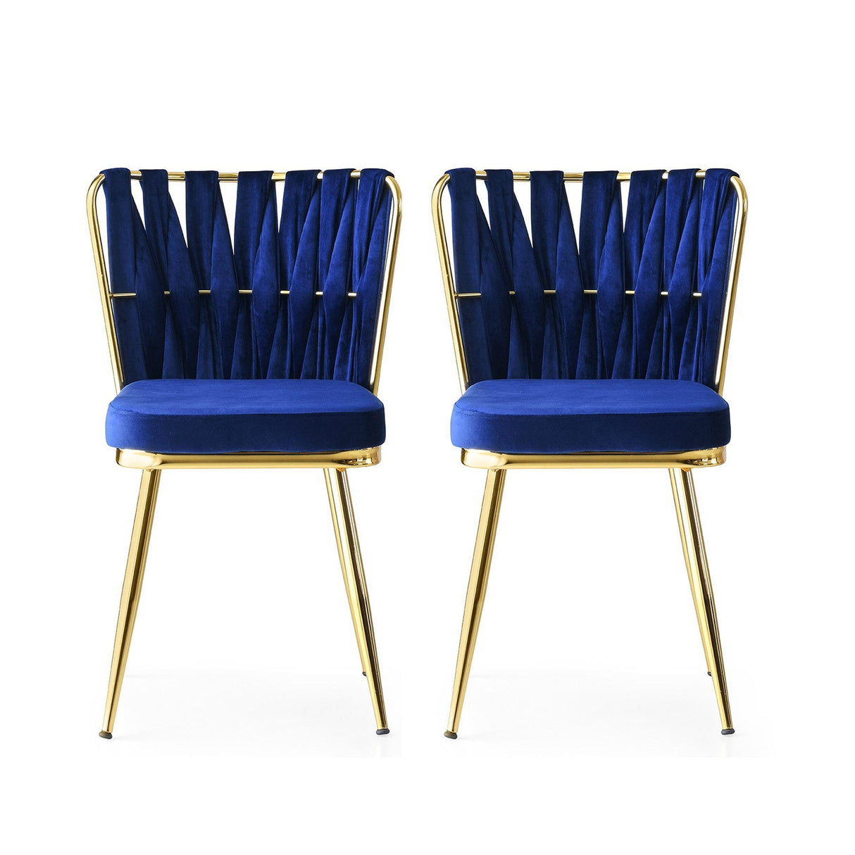 Set 2 scaune Kuşaklı - 209 V2, Auriu - Bleumarin, 43x43x82 cm