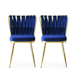 Set 2 scaune Kuşaklı - 209 V2, Auriu - Bleumarin, 43x43x82 cm