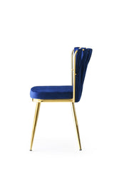 Set 2 scaune Kuşaklı - 209 V2, Auriu - Bleumarin, 43x43x82 cm