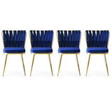 Set 4 scaune Kuşaklı - 209 V4, Auriu - Bleumarin, 43x43x82 cm