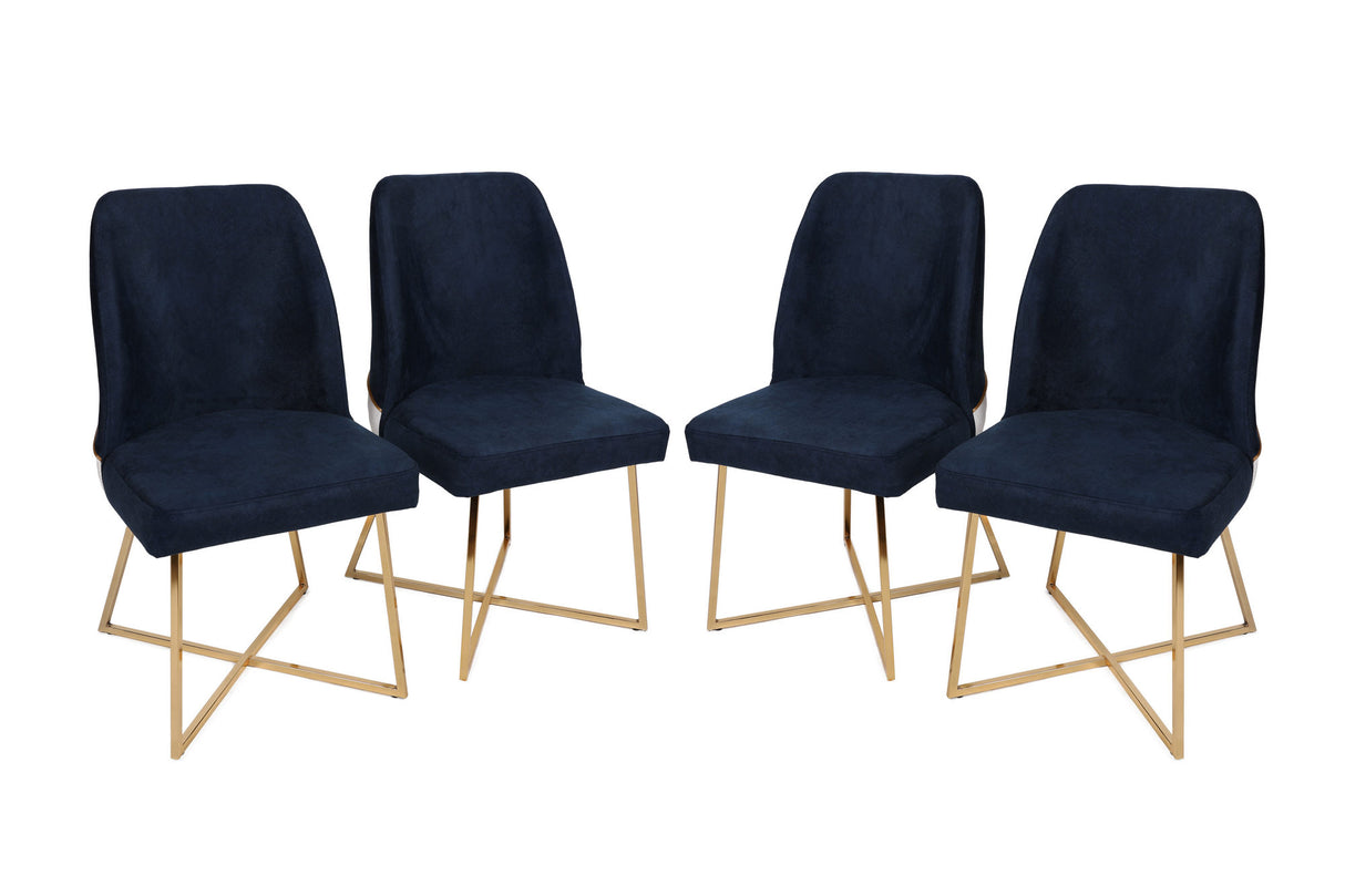 Set 4 scaune Madrid 908 V4, Auriu - Albastru închis, 50x49x90 cm