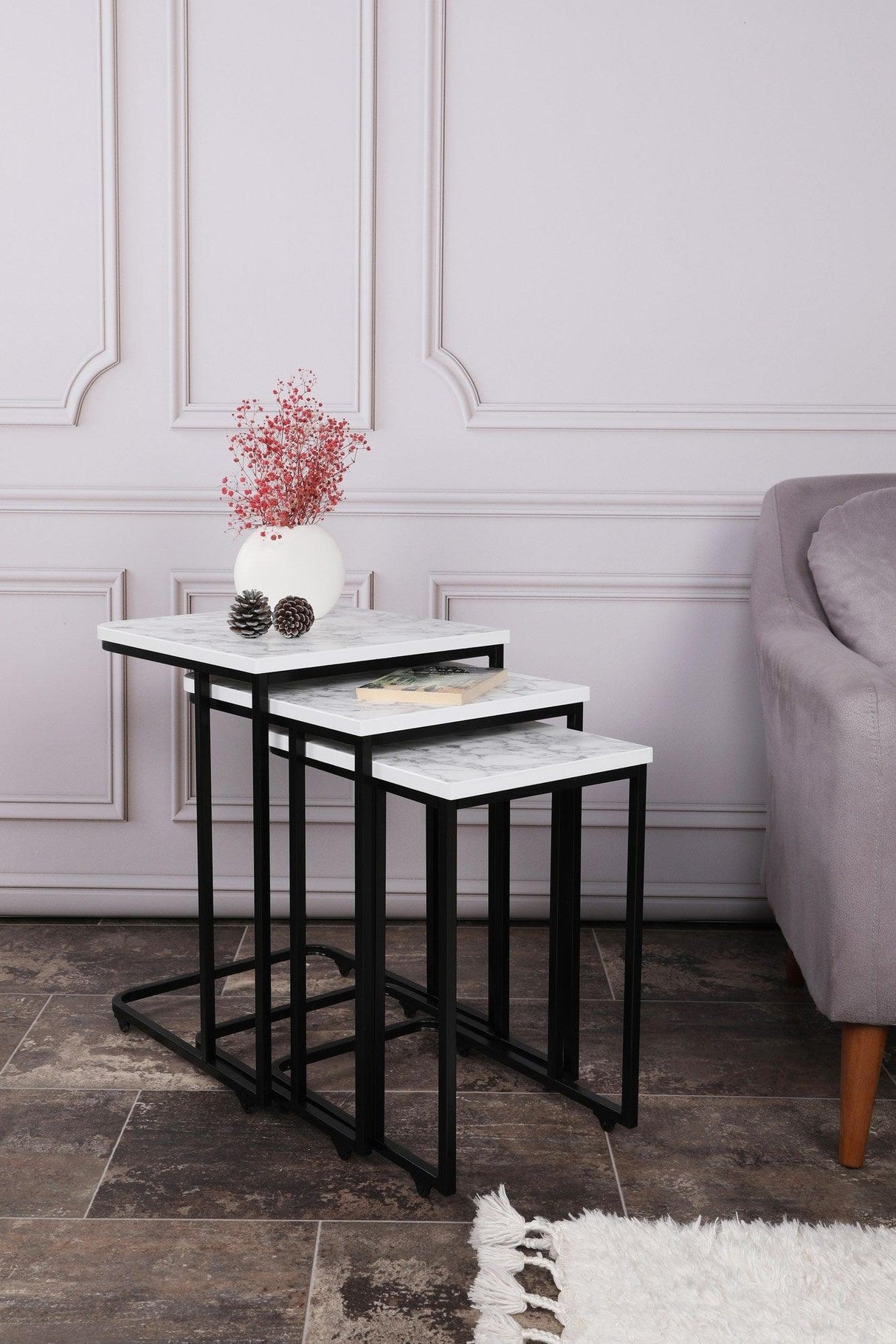 MASUTA DE CAFEA Ce Metal Zigo Table, Nuc, 46x49x41 cm - Alb negru, SKU 974NMB1234