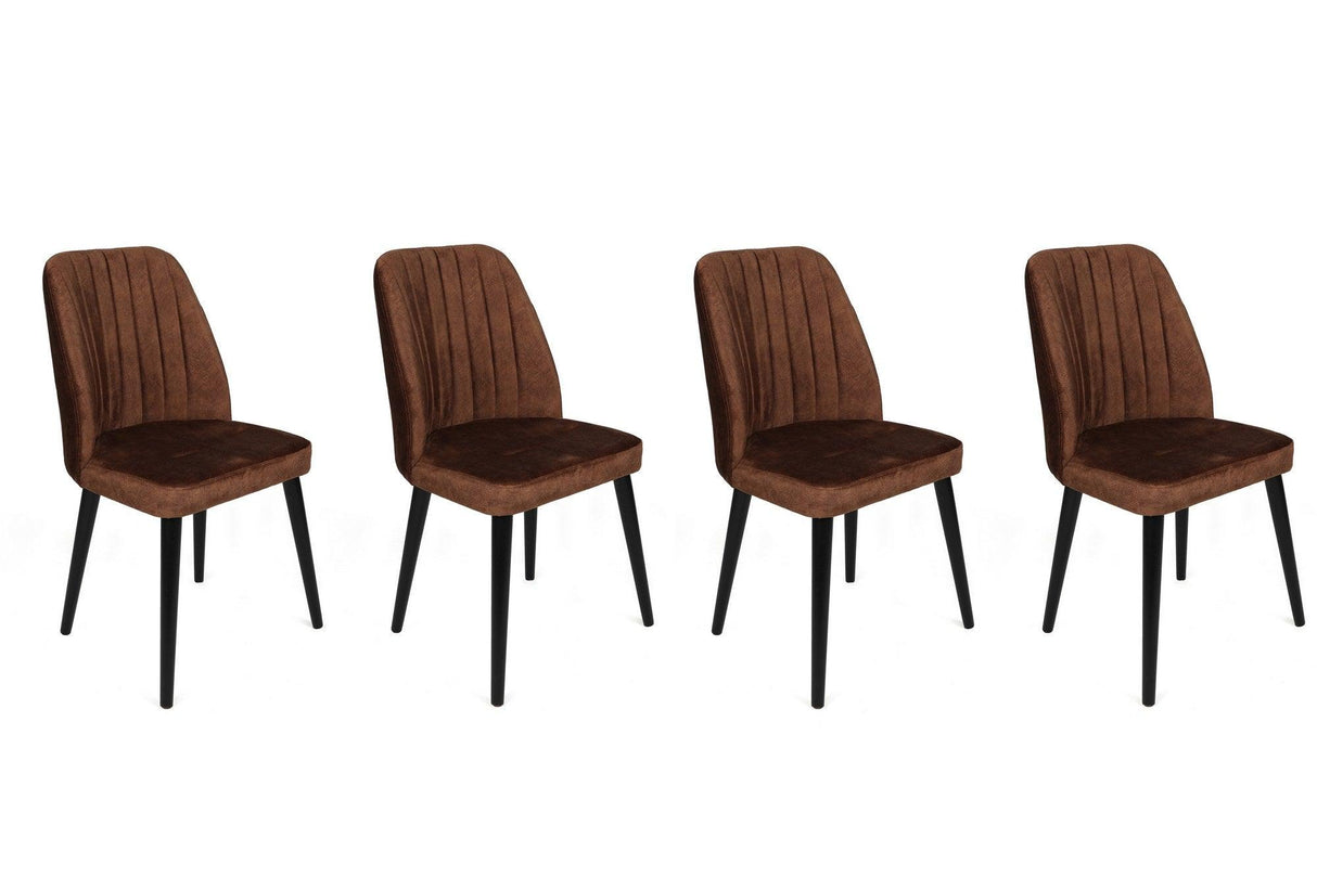 Set scaune (4 bucăți) Alfa V4 Chair Set (4 Pieces), Kaki, 50x90x49 cm - Maro Negru, SKU 974NMB1554