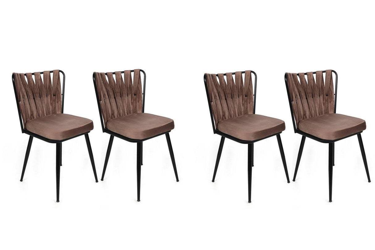 Set scaune (4 bucăți) Kuşaklı V4 Chair Set (4 Pieces), Crem, 43x82x43 cm - Maro deschis Negru, SKU 974NMB1606