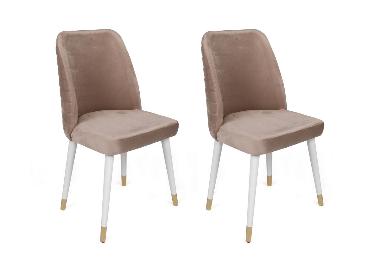 Set 2 scaune Hugo-404 V2, Bej - Alb - Auriu, 50x49x90 cm