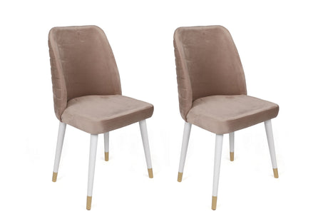 Set 2 scaune Hugo-404 V2, Bej - Alb - Auriu, 50x49x90 cm