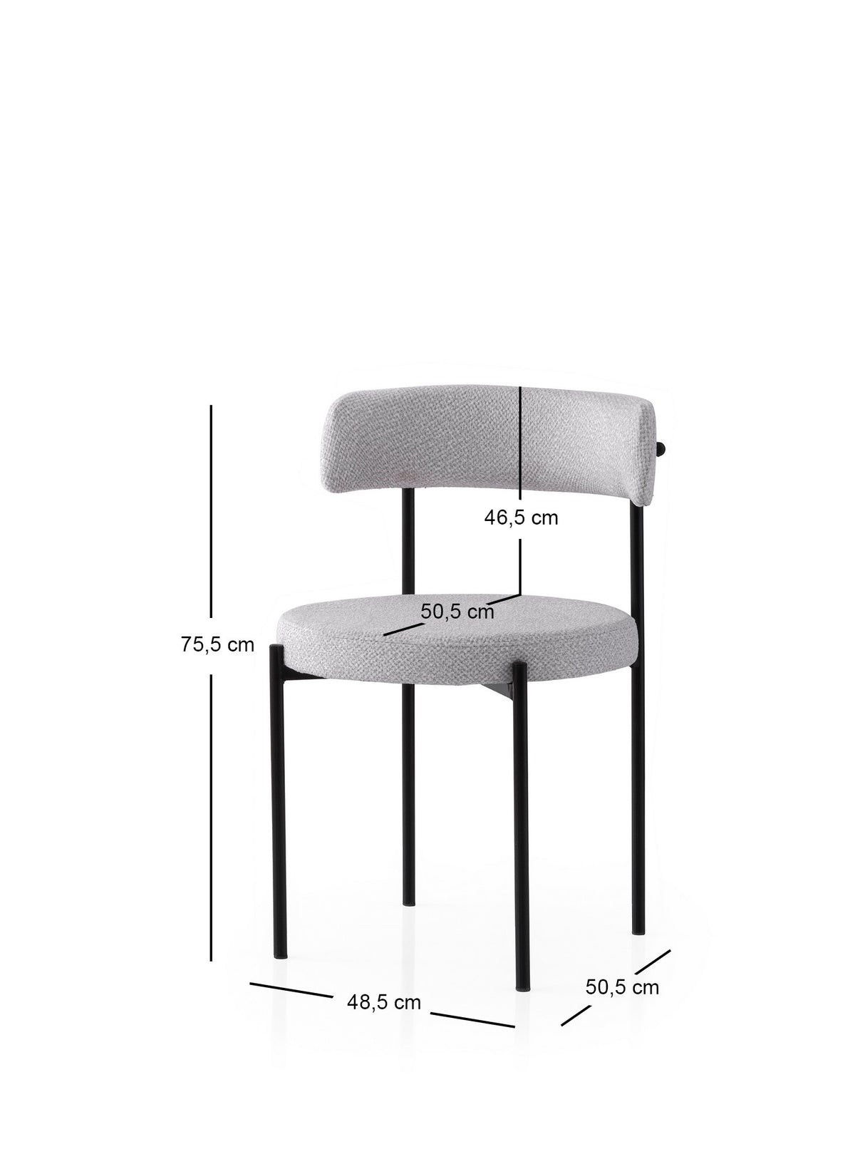 Set 2 scaune Gını - 4001 V2, Negru - Gri, 49x51x76 cm