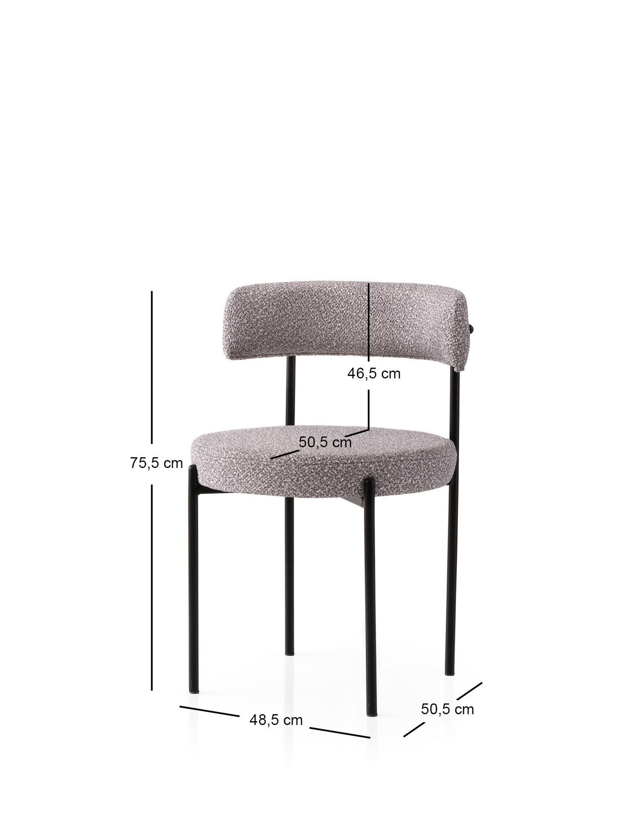 Set 2 scaune Gını - 4006 V2, Negru - Gri, 49x51x76 cm