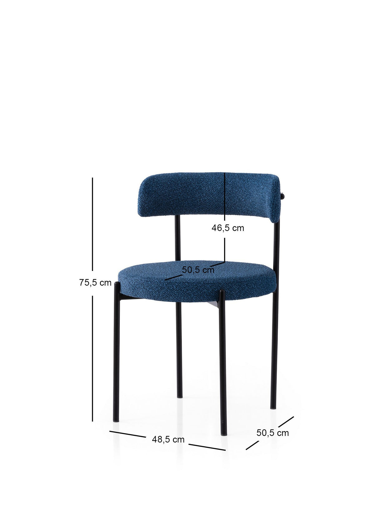 Set 2 scaune Gını - 4014 V2, Negru - Albastru închis, 49x51x76 cm