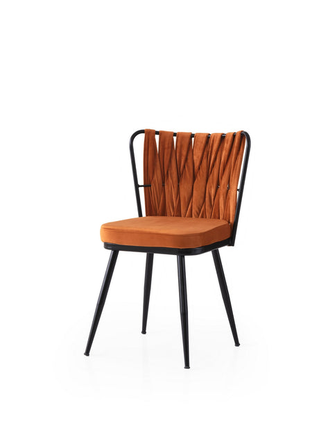 Set 4 scaune Kuşaklı - 224 V4, Negru - Portocaliu, 43x43x82 cm