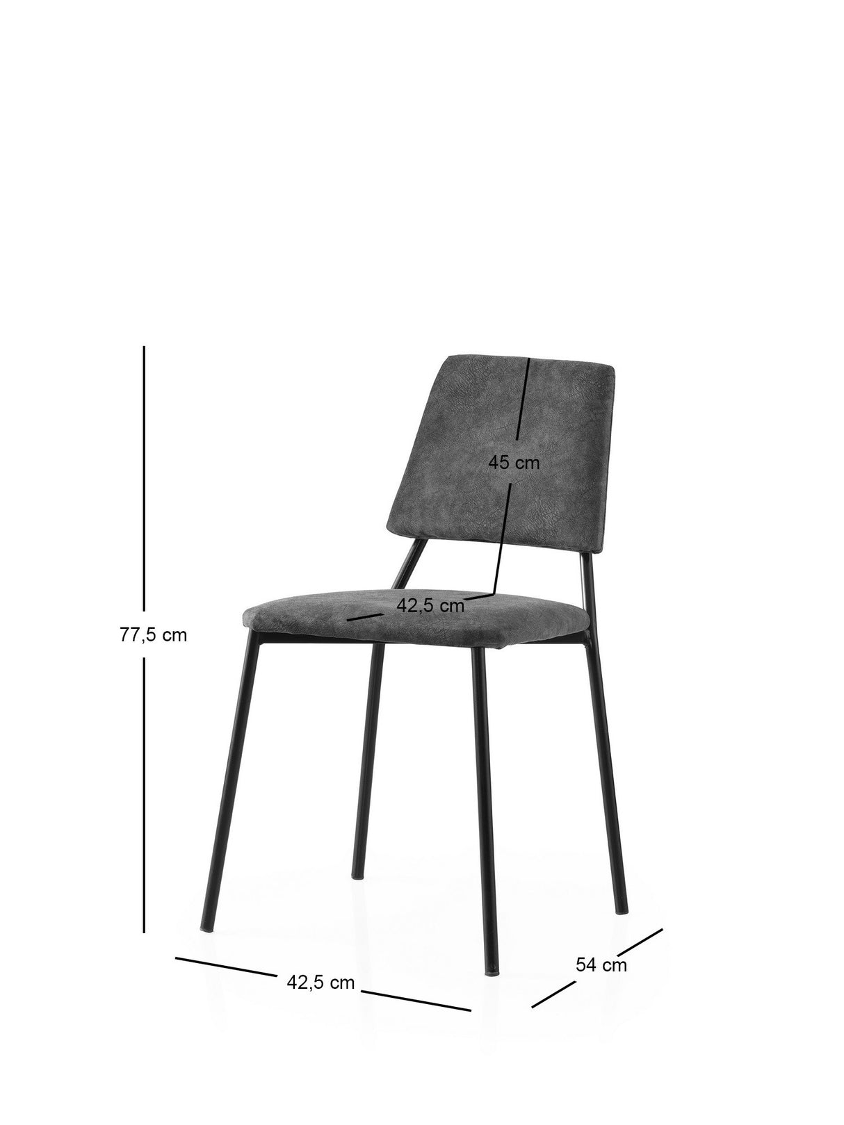 Set 2 scaune Lıma - 4554 V2, Negru - Antracit, 43x54x78 cm