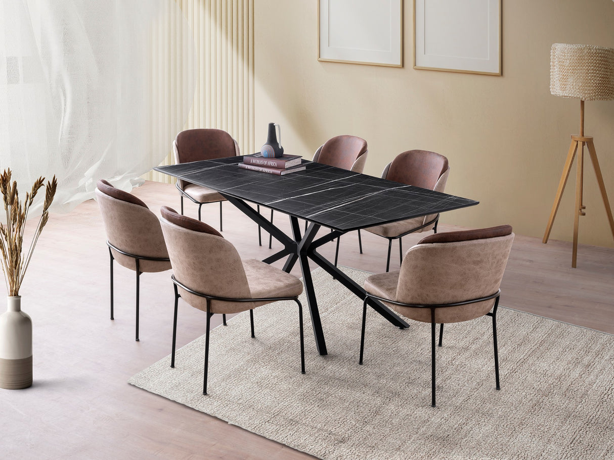 Masă dining Nox - 3002, Black marble, 180x90x79 cm