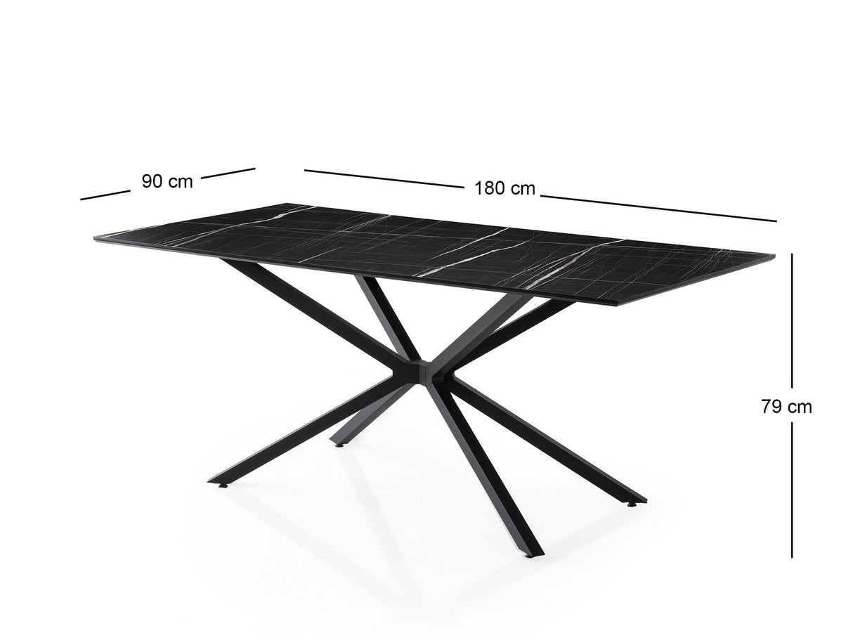 Masă dining Nox - 3002, Black marble, 180x90x79 cm