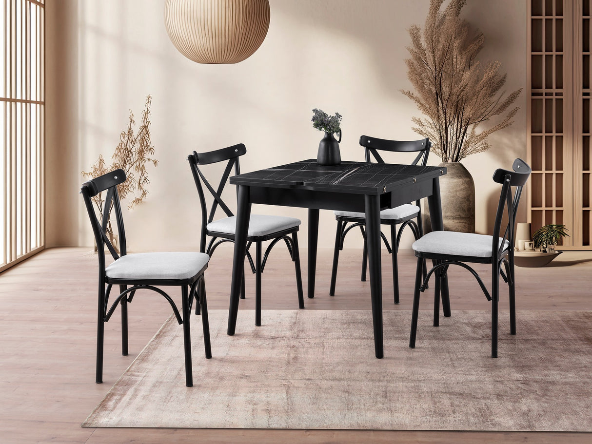 Masă dining extensibilă Totem - 3041, Black marble, 80x80x75 cm