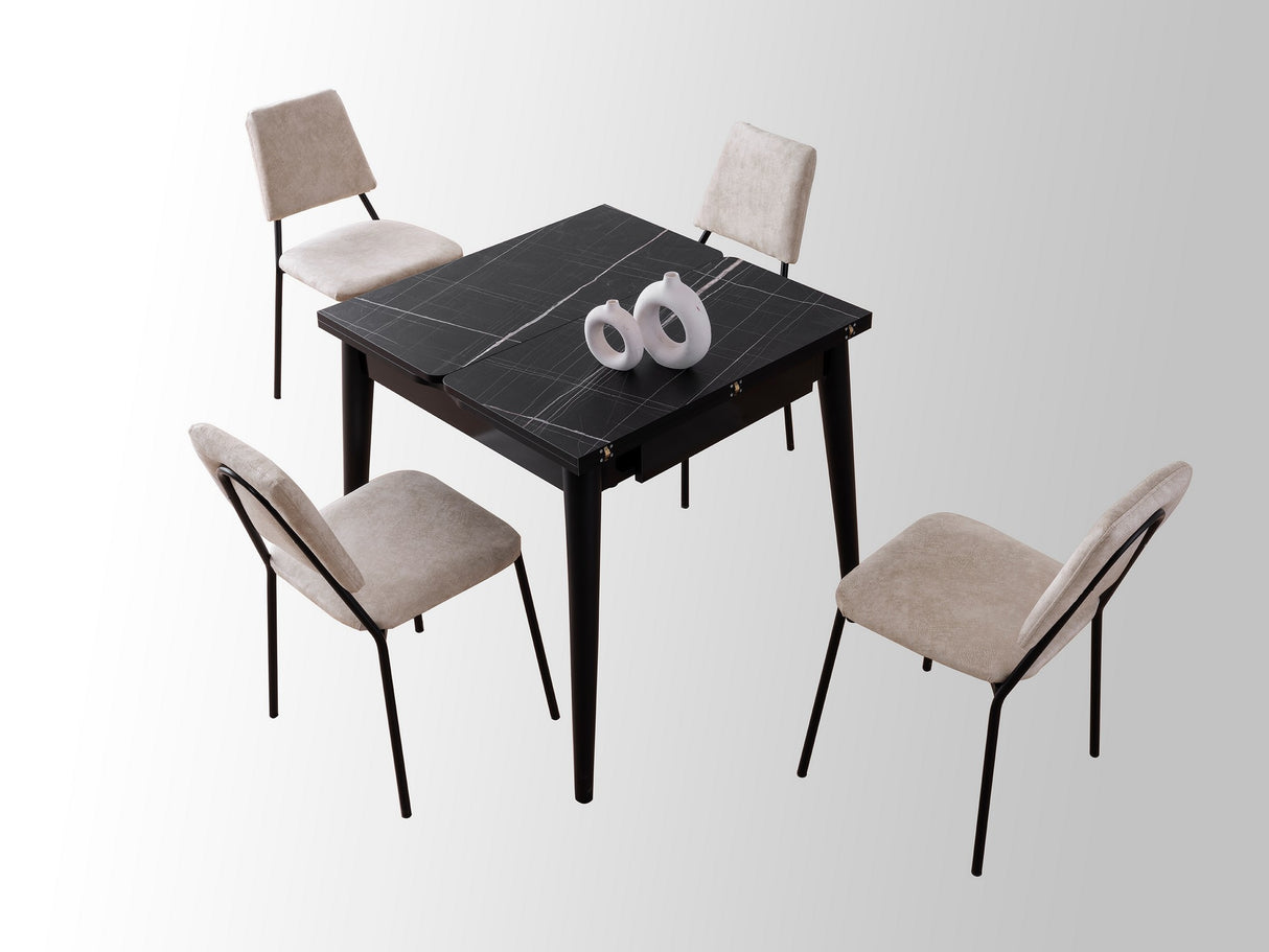 Masă dining extensibilă Totem - 3041, Black marble, 80x80x75 cm