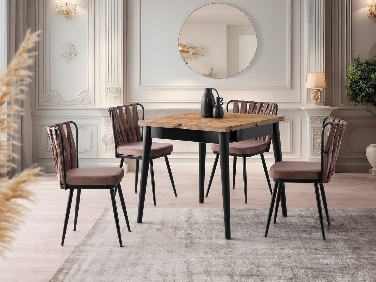 Masă dining extensibilă Totem - 3043, Pin atlantic, 80x80x75 cm