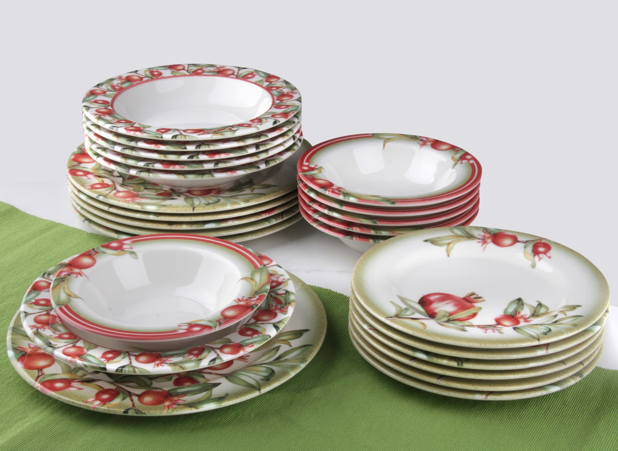 Serviciu de masă 24 bucăți PRS 532, Roșu - Alb - Verde, 25x25x2 cm