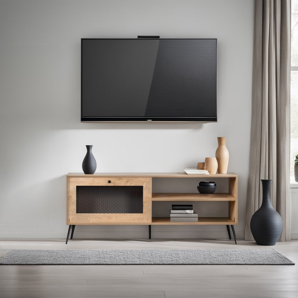 Comodă TV Pascal, Stejar - Negru, 138x30x15 cm