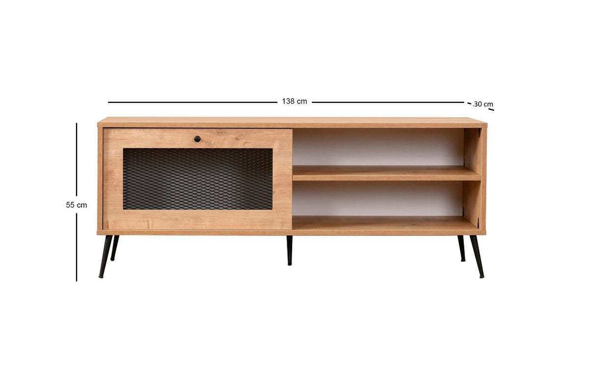 Comodă TV Pascal, Stejar - Negru, 138x30x15 cm, SKU 998VOW1139, imagine 4