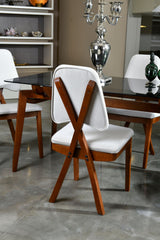 Set 2 scaune Pera v2, Nuc - Crem, 47x45x92 cm
