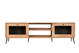 Comodă TV Calvin 180 Glass, Stejar - Negru, 180x40x15 cm