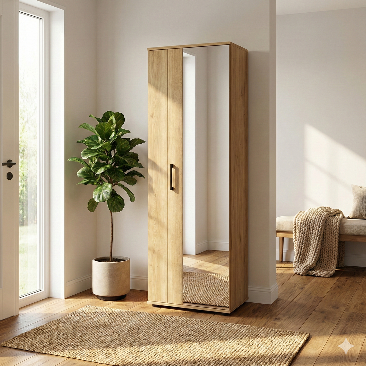 Pantofar SHC-629-BB-2 Home Collection® Porto, 2 usi reversibile cu oglinda, 10 rafturi, capacitate 28 perechi, Alb - Natur, 60x187x36 cm - Natur | SKU: SHC-629-FF-2