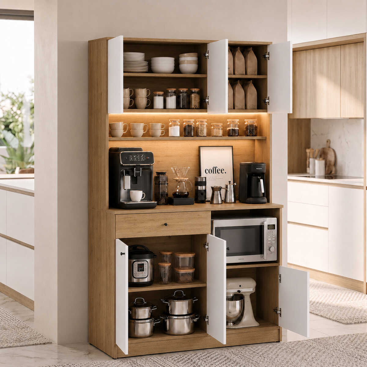 Dulap multifuncțional ADR-861-FB-2 Home Collection® Lungo, 6 uși și 1 sertar, Stejar-Alb, 120x195x45 cm