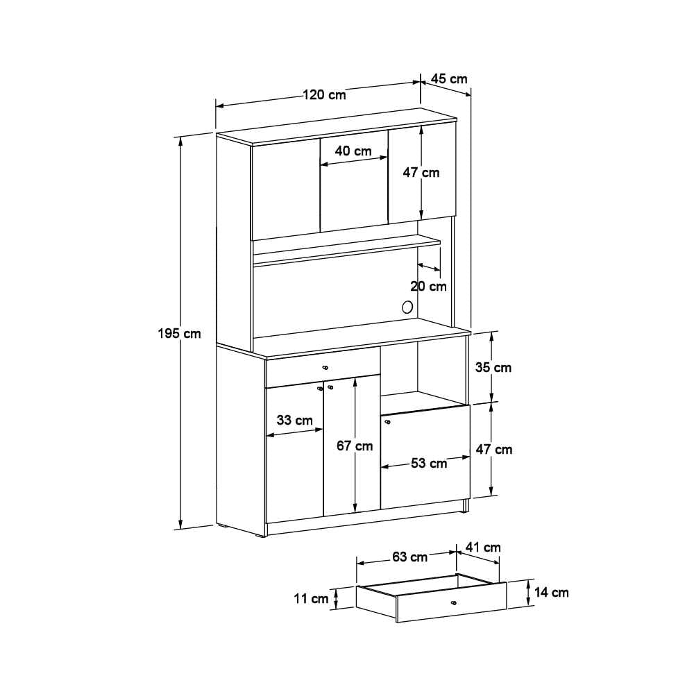 Dulap multifuncțional ADR-861-FB-2 Home Collection® Lungo, 6 uși și 1 sertar, Stejar-Alb, 120x195x45 cm