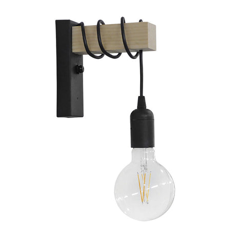 Aplica de perete cu finisaj modern Jemvo, lemn-metal, negru-Natural, 15x60 cm