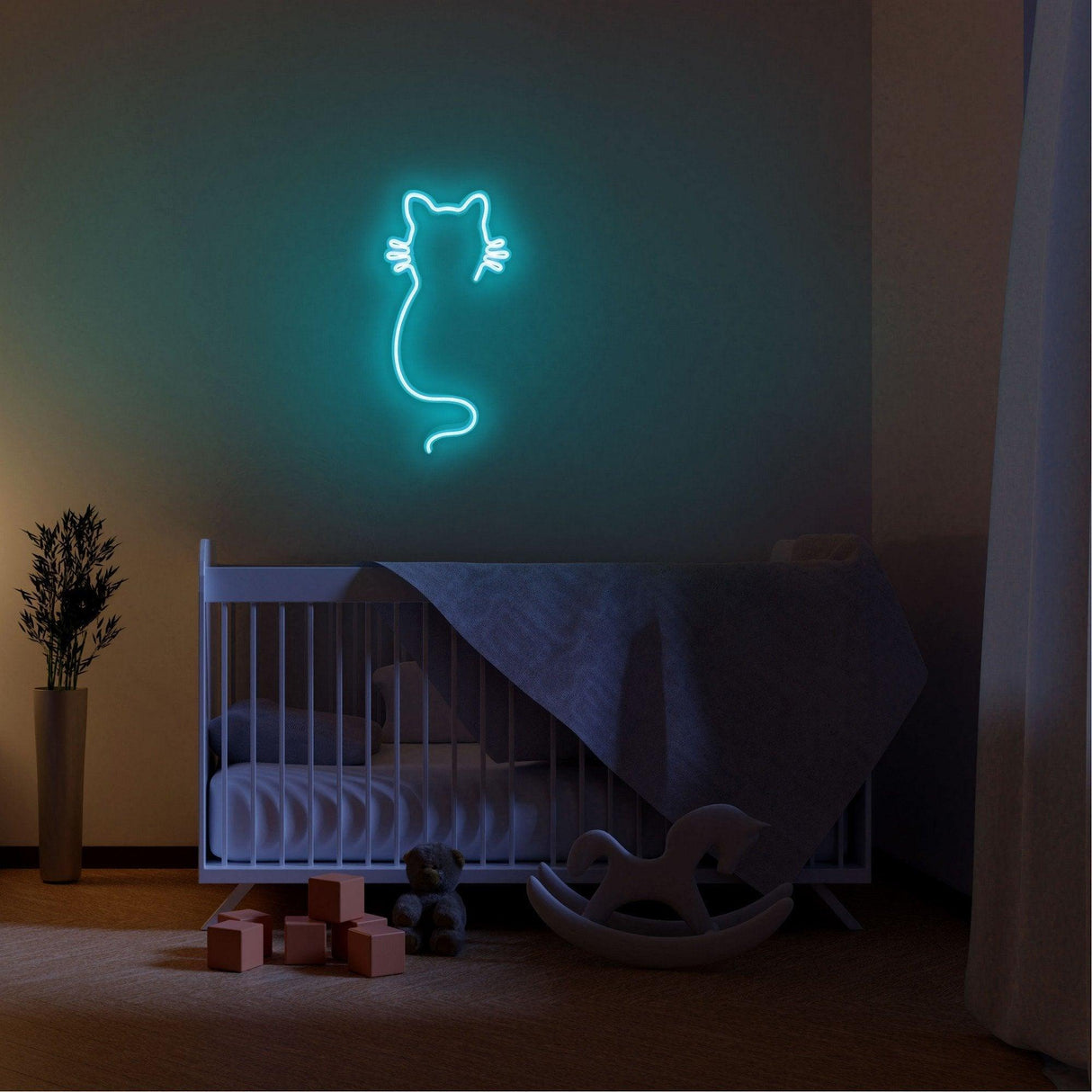 Aplica de Perete Neon Cat, 22x48 cm - Albastru