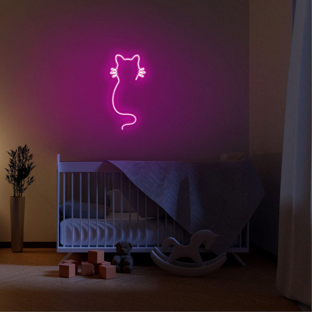 Aplica de Perete Neon Cat, 22x48 cm - Roz