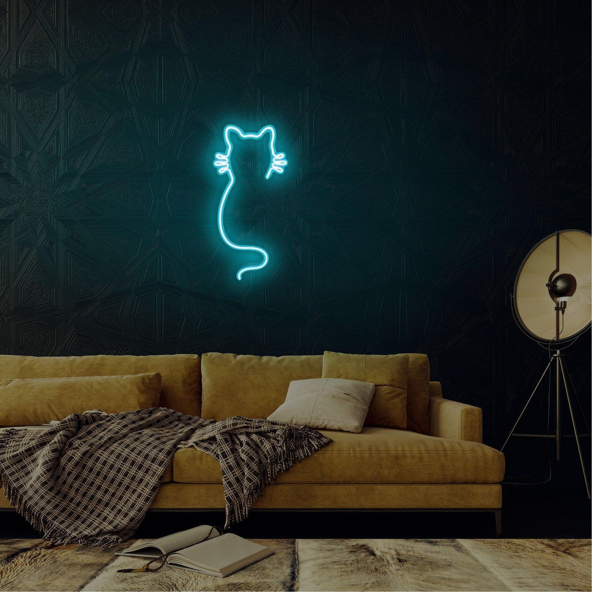 Aplica de Perete Neon Cat, 22x48 cm - Albastru