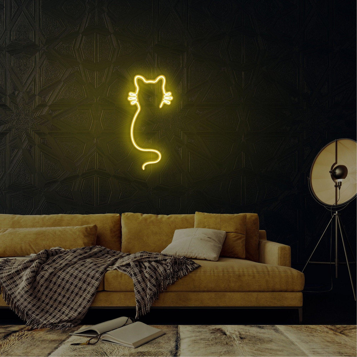 Aplica de Perete Neon Cat, 22x48 cm - Galben