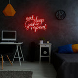 Aplica de Perete Neon eat sleep game repeat, 51x40 cm - Rosu