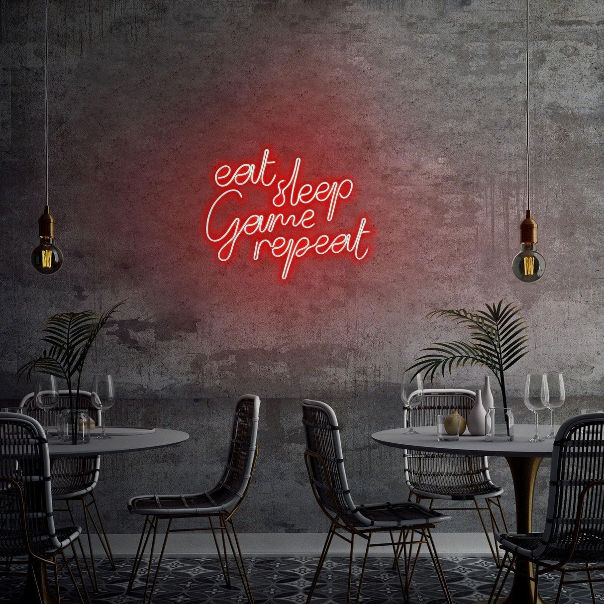 Aplica de Perete Neon eat sleep game repeat, 51x40 cm - Rosu