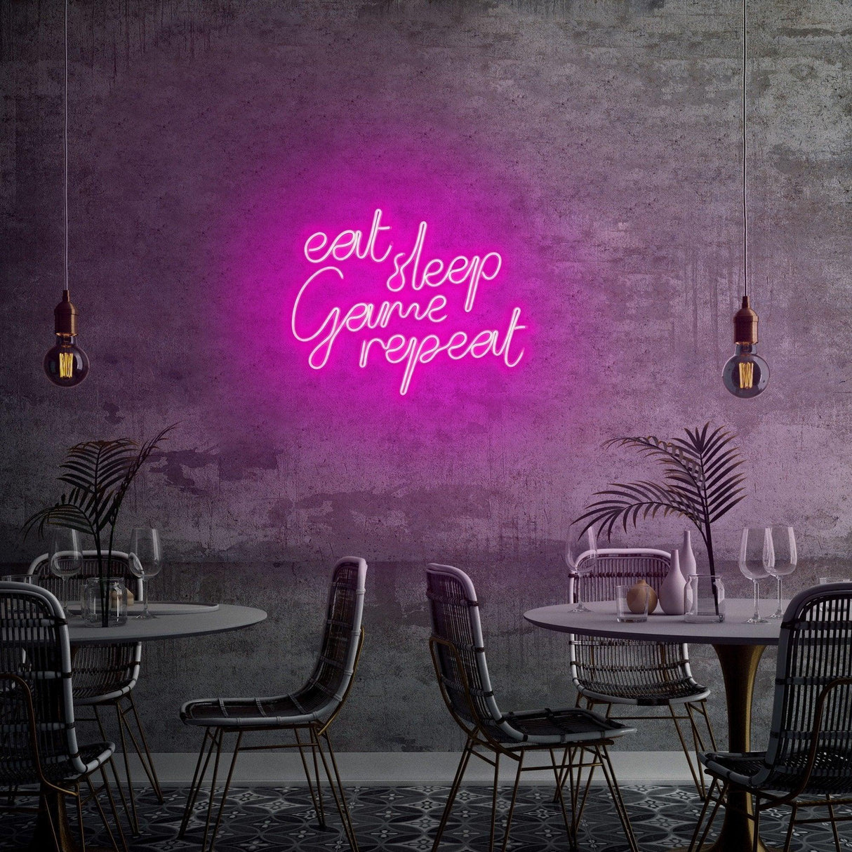 Aplica de Perete Neon eat sleep game repeat, 51x40 cm - Roz